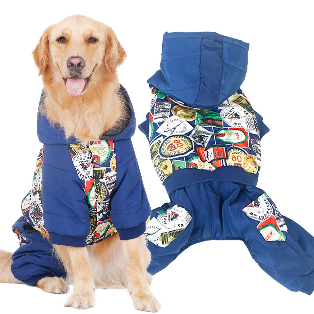 Hoopet Pet Dog Hooded Warm Katoen Hond Kleding Voor Kleine Grote Hond Winter Blauwe Kleren Chihuahua