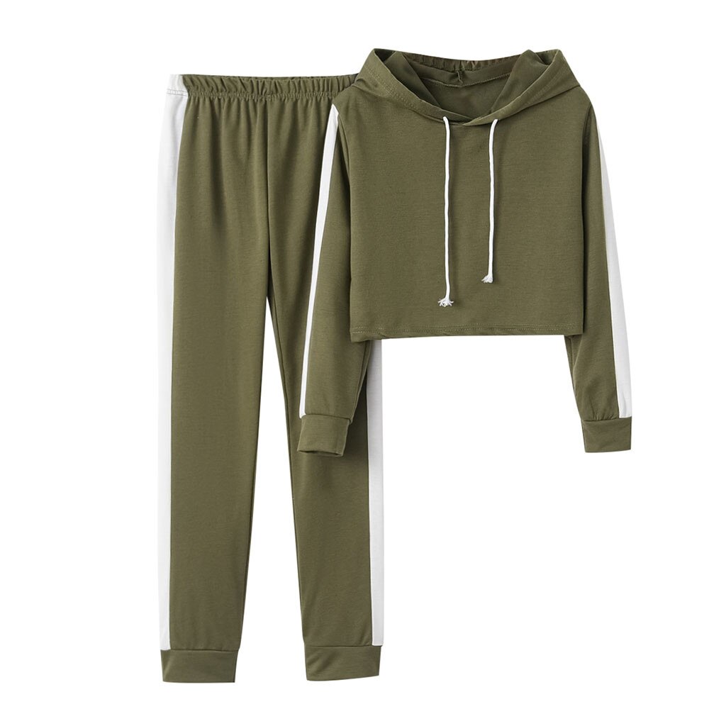 women's tracksuit 2 piece set women autumn Women Solid Color Hooded Sweatshirt and pant Tracksuit Sport Suit#3: S / Green
