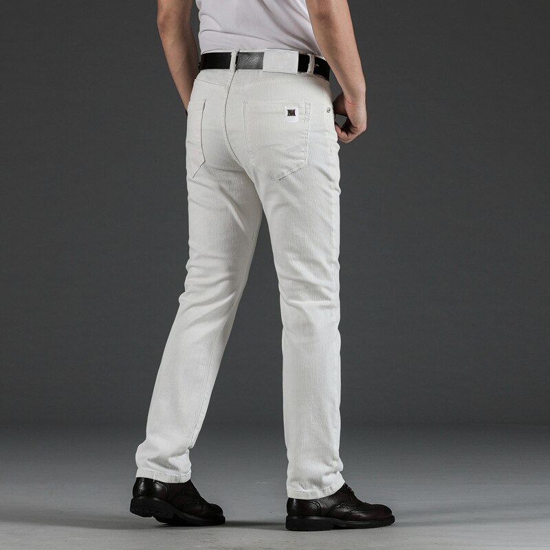 Hvide jeans mænd straight stretch regular fit business casual denimbukser mandlige lange bukser jeans mærke large størrelse 40