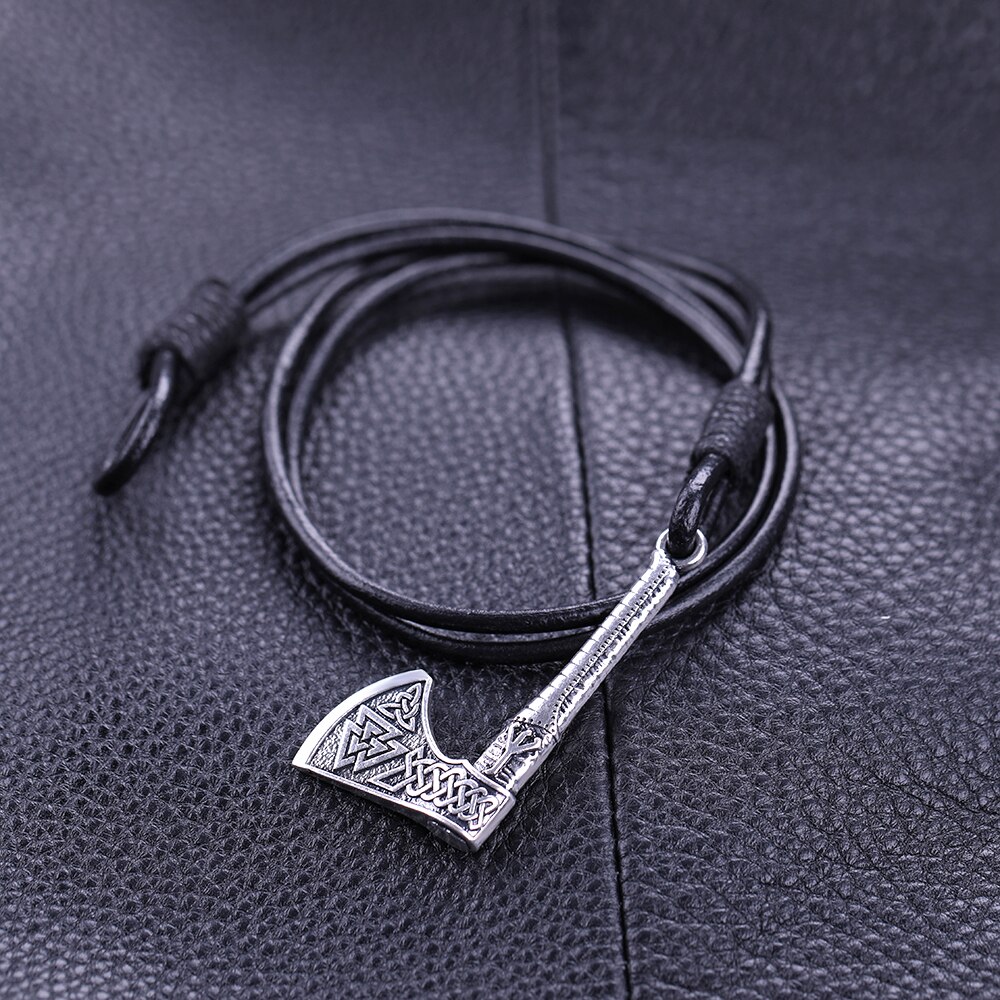 Dawapara Viking Valknut Rune Aligiz irlandais trinité symbole hache breloque Bracelet en cuir de saint valentin