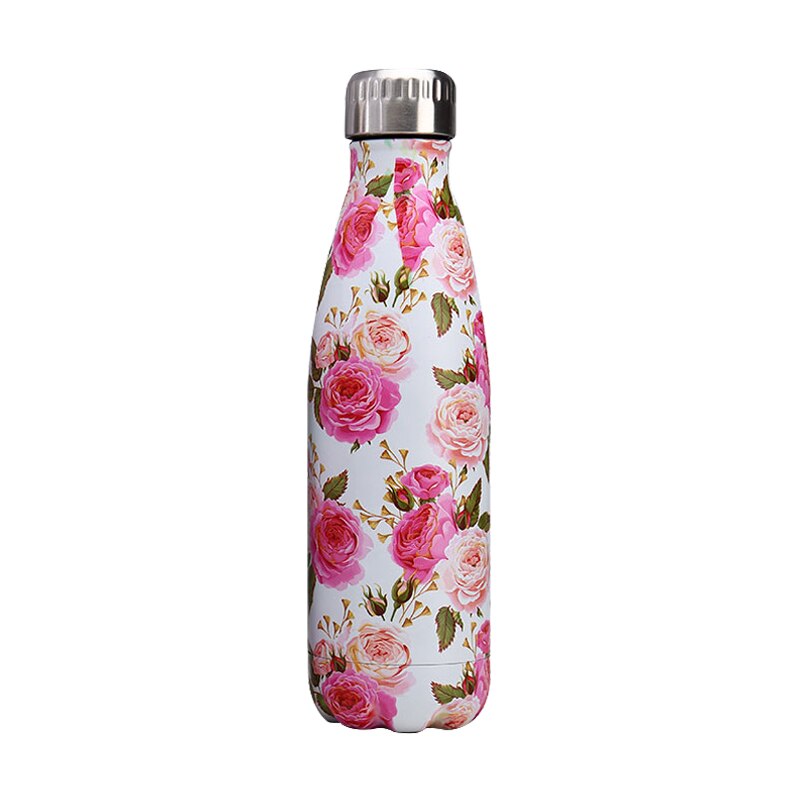 Custom logo kukka vesipullo 500ml ruusu ruostumaton teräs eristetty kylmä kuppi olutta kahvi juomapullo termospullo: Laserkaiverruksella / G