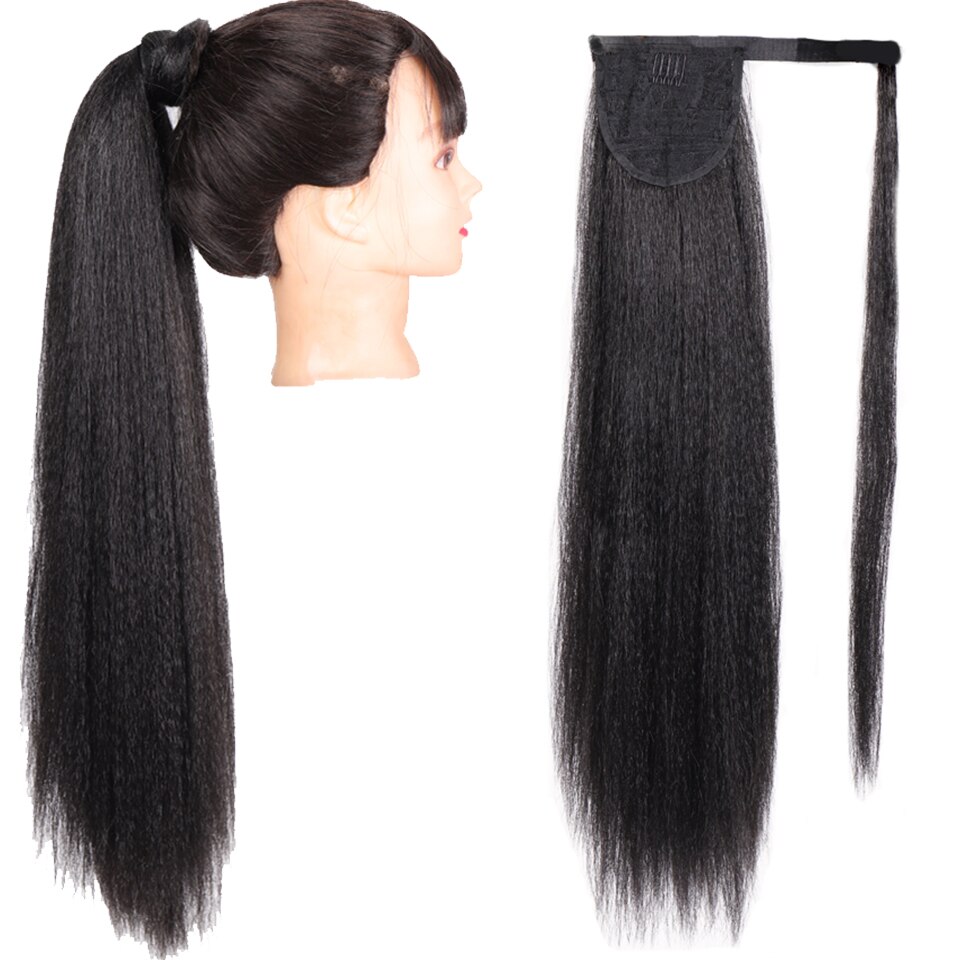 HOUYAN Drawstring Ponytail Hair Synthetic Long Afro Kinky Straight Ponytail Extension for Women Black Clip in Ponytail Hair