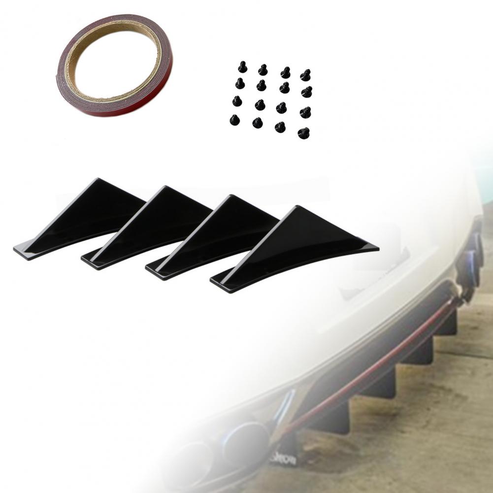 Solid ABS Car Rear Universal Spoiler Durable Car Rear Spoiler ABS 4Pcs Triangle Curved Surface Rear Bumper Spoiler