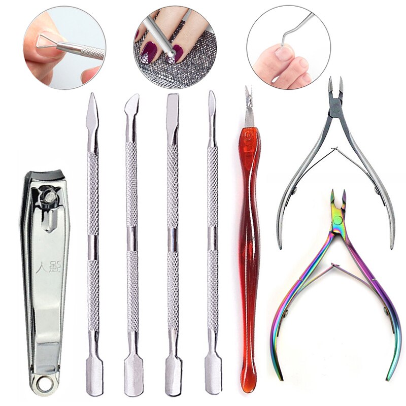 Nagelriem Pusher Gereedschappen Dode Huid Cuticula Remover Cleaner Manicure Nail Art Gereedschap Set Rvs Toe Nail Trimmer Cutter