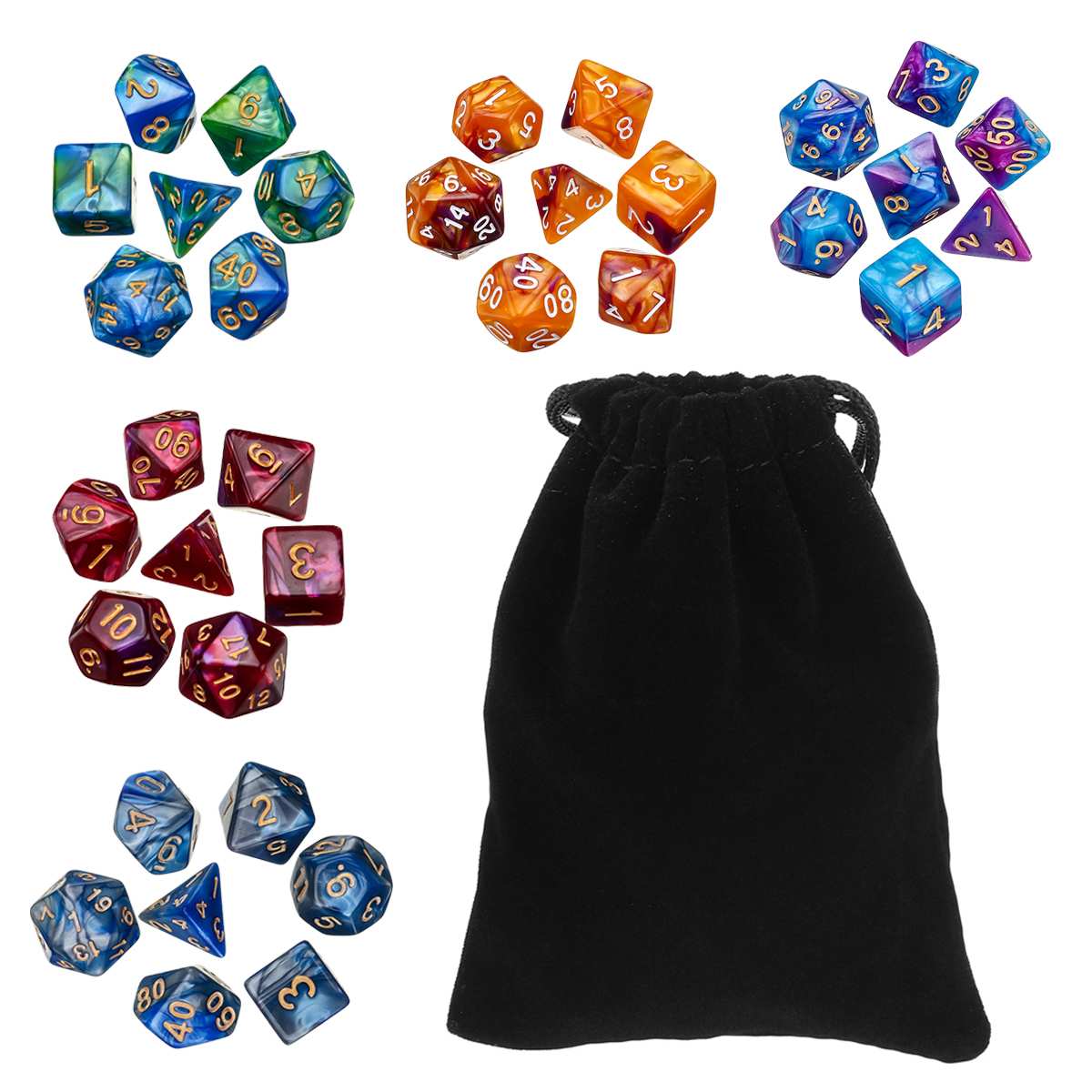 35 pièces Double couleur polyèdre mdn dés avec 1 pièces grand sac à cordon pour RPGs de table D4 D6 D8 D10 D12 D20