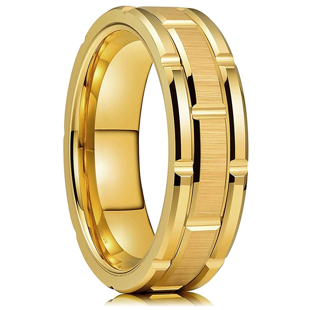 Modern Men 8MM pierścień ze stali nierdzewnej srebrny kolor szczotkowany podwójny rowek wzór męska obrączka Party biżuteria dla kobiet prezent: 12 / Gold