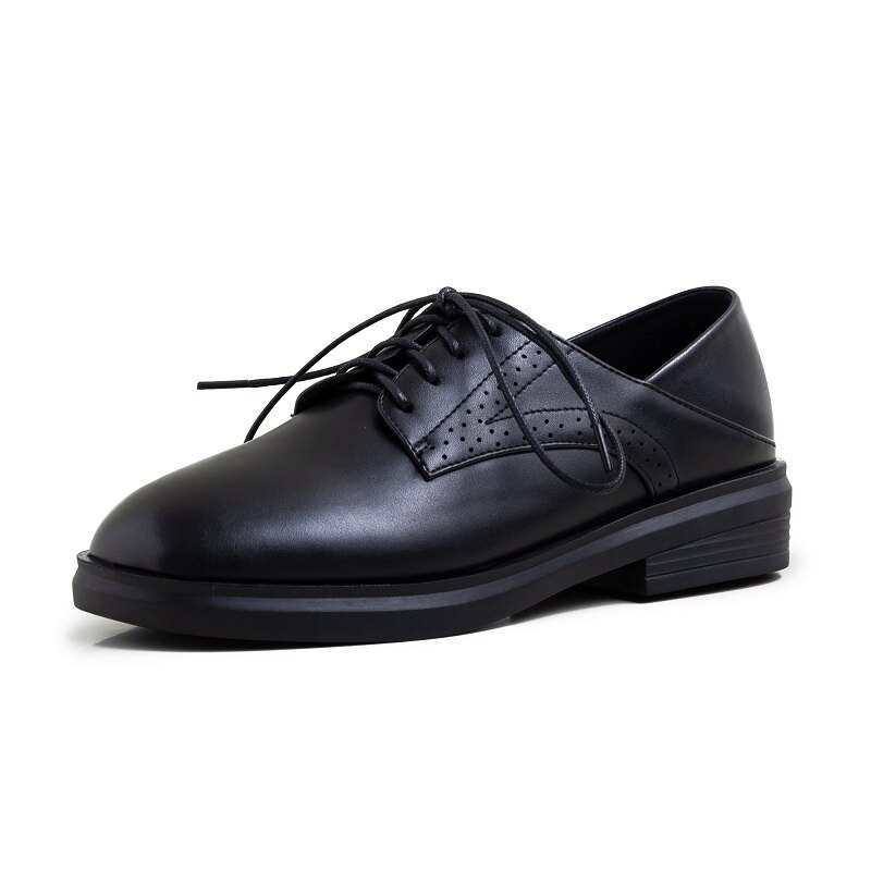 Preppy Stijl Vrouwen Oxford Schoenen Jaar Lente Laced Up Casual Schoenen Street School Plus Size Jonge Dames Kantoor commuter: Black / 9.5