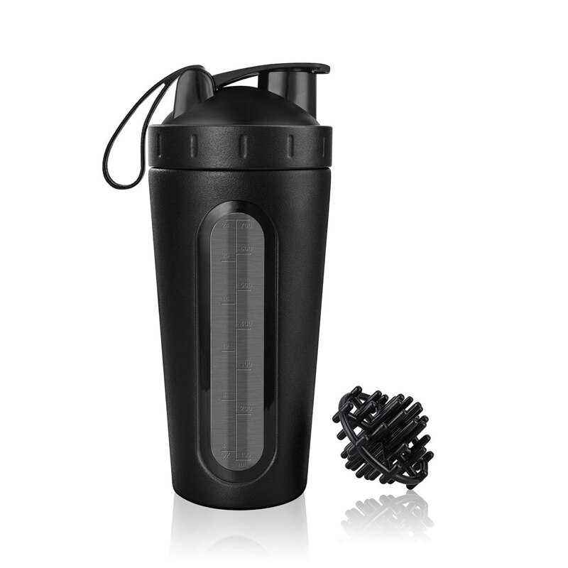 Protein shaker flaske, rustfrit stål sport vandflaske shaker cup, lækagesikker, bpa fri