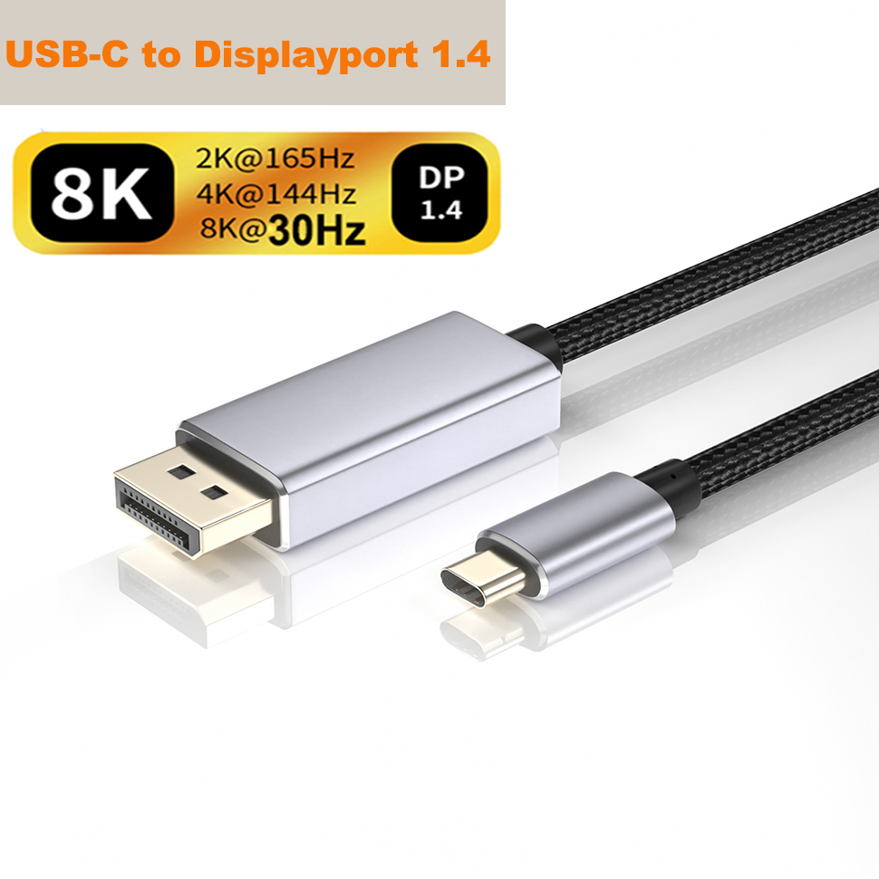 Kabel Thunderbolt 3 USB C do Displayport 1.4 8K 4K 144Hz 2K 165Hz Kabel USB 3.1 typu C do DP do macbooka pro Dell: SZARY / 1.2 m