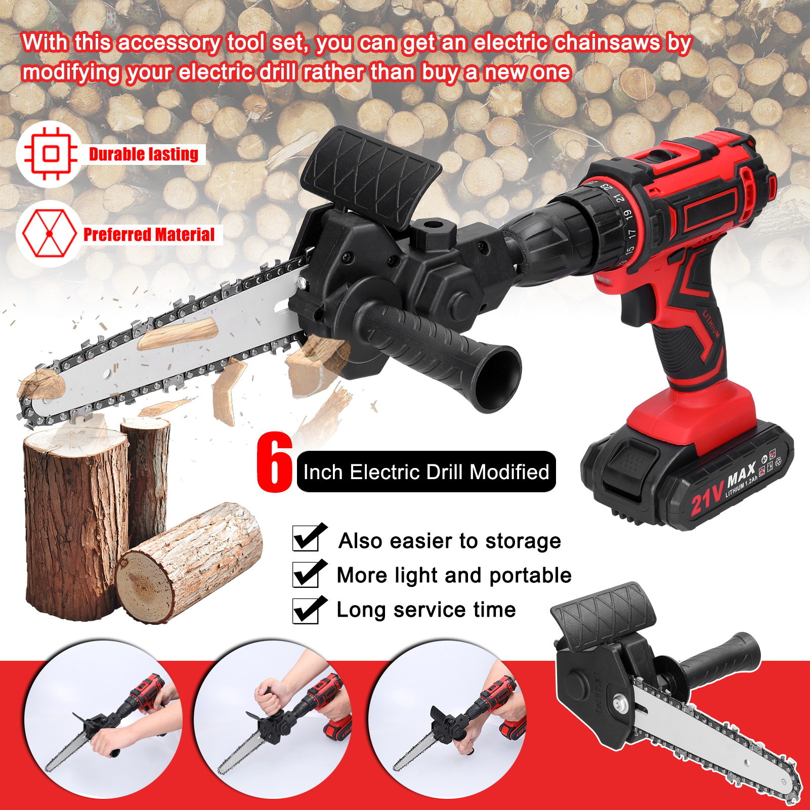 Z30 6 Inch Electric Drill Modified To Electric Chainsaw Tool Attachment Electric Chainsaws Accessory Practical Modification Tool