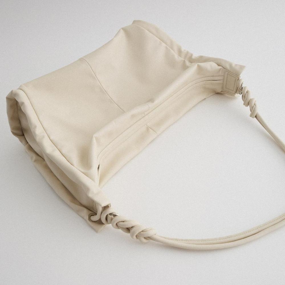 Bolso de mujer claro, decoración de pliegue lateral, bolso de hombro tipo shopper, novedad de