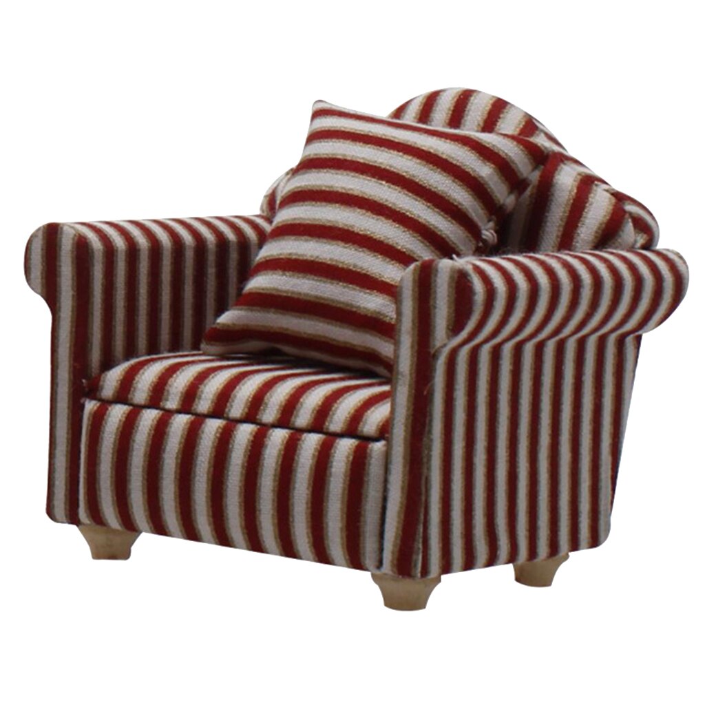 1:12 Schaal Poppenhuis Meubels Mini Sofa Love Seat Set Poppenhuisminiaturen Meubelen Decoratie Poppenhuis Asseccories Decor: Striped Armchair