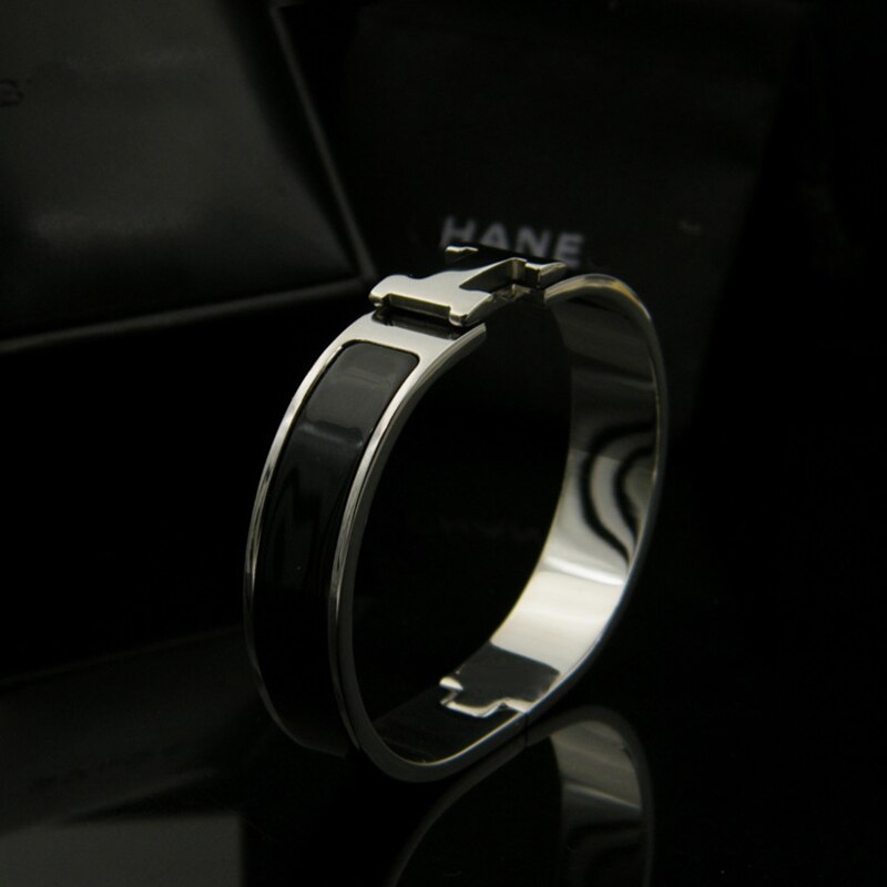 Schmuck H Form Armreifen Berühmte Armreif für Frauen Silber farbe Überzogen Italien armbänder Schmuck 16,5 cm: Silver Black