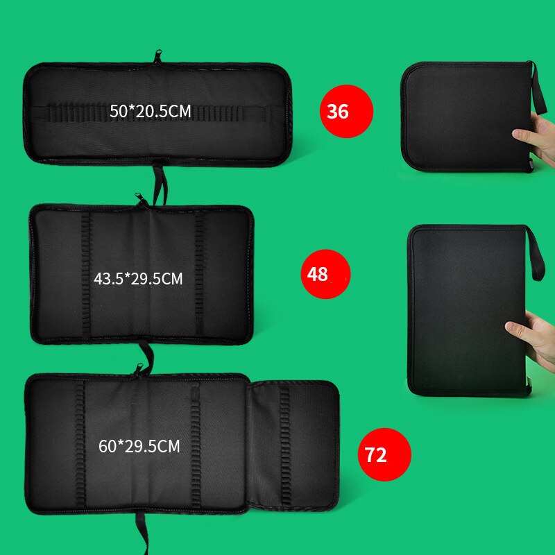 Large Black Pencil Case 36/48/72/120 Holes Folding Stationery Storage Art Markers Painting Pencil Box Bags School Office