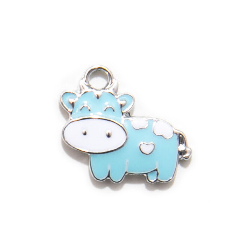 10Pcs Enamel Verzilverd Koeien Charm Hanger Voor Jewerly Diy Maken Armband Vrouwen Ketting Oorbellen Accessoires Bevindingen Craft: silver blue