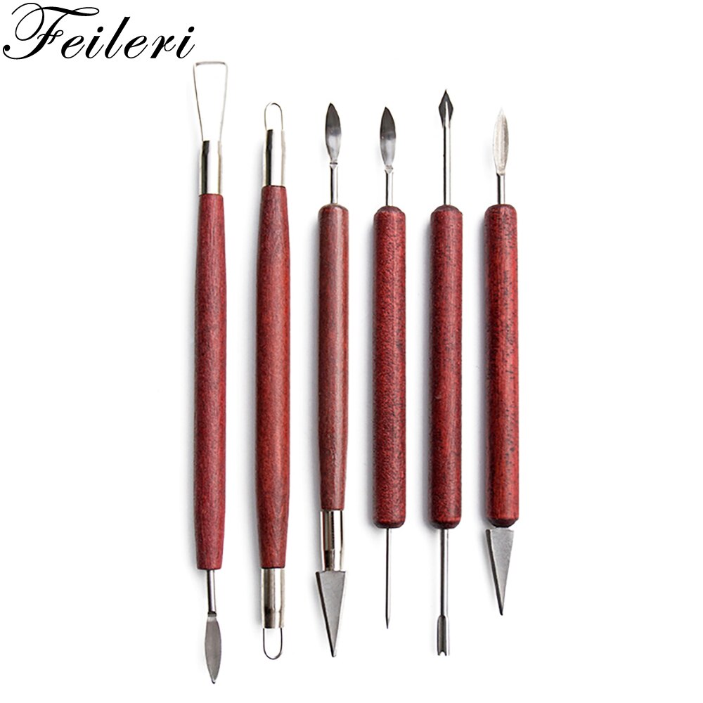 6pcs DIY Pottery Clay Tools Wooden Handle Pottery Carving Tool for Pottery Sculpture Ceramic Clay Trimming Cutting Kit