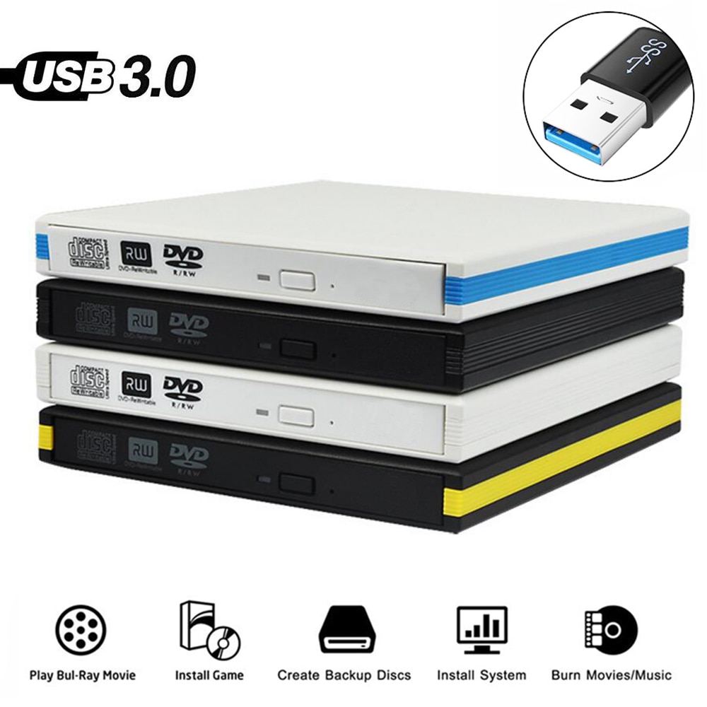USB 3.0 External DVD Drive Ultra-Slim CD/DVD-RW DVD/CD Rom Rewriter Burner Writer High Speed Data Transfer for Laptop Desktops