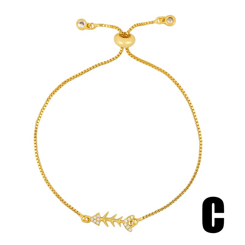 ZHONGVI Fish Bone Love Letter Bracelets For Women Gold Filled Hamsa Hand Bracelet Fatima Cubic Zirconia Statement Jewelry: C