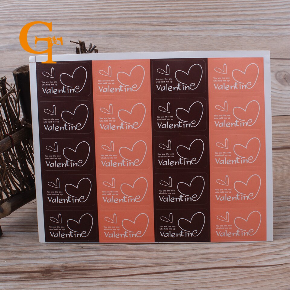 Rechthoek Valentijnsdag met liefde stickers, liefde zelfsluitende Valentijnsdag stickers, roze/bruin taart stickers