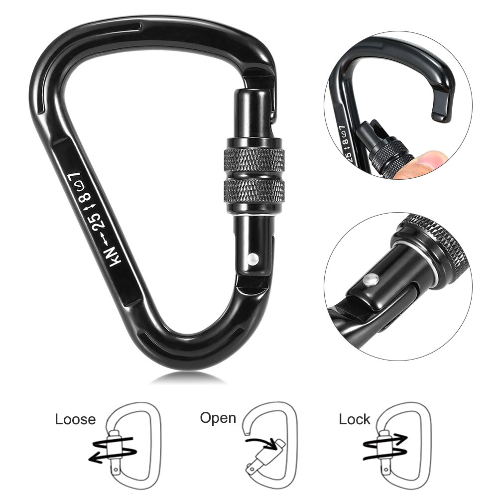 2pcs 25KN Screw Locking Gate Carabiner Snag Free Clip D-shape Carabiner Quick Clip Climbing Backpacking Rappelling