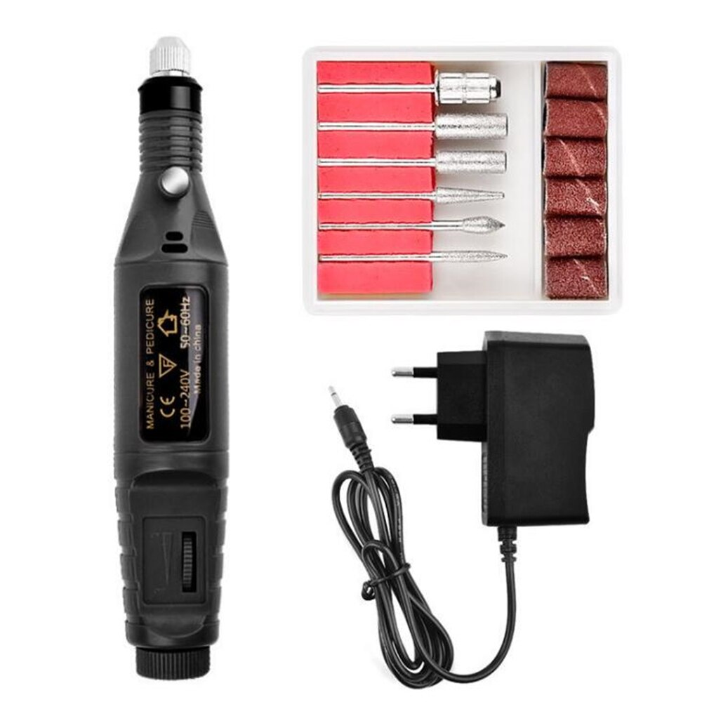 Electric Nail Drill Machine Manicure Machine Pedicure Drill Set Nail File Grinder Polisher Nail Art Equipment Tools: EU plug Black