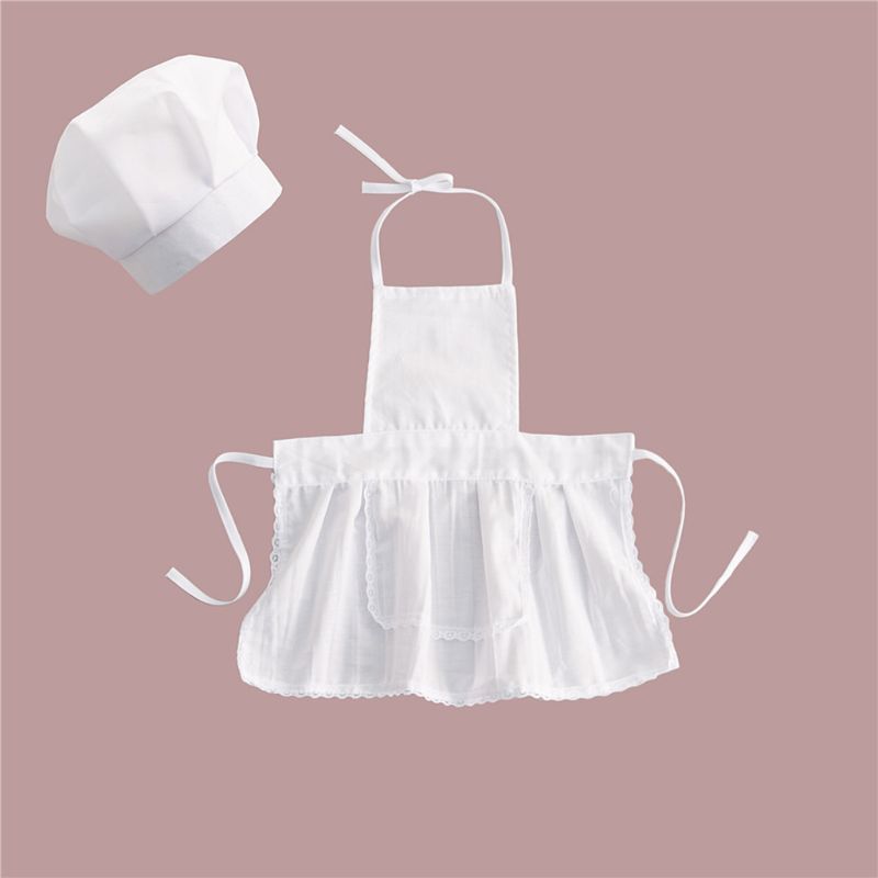 Delantal y Gorro de cocinero para bebé, accesorio de fotografía para recién nacido, 2 piezas, blanco, 24be