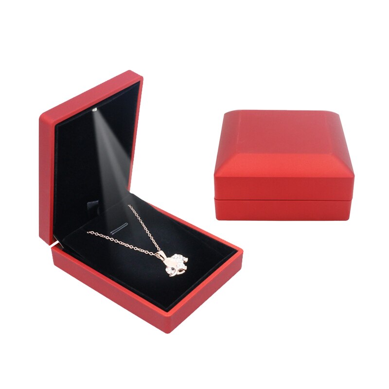 Luz LED Pequeño anillo collar DisplayTravel joyas Cajas de para boda compromiso San Valentín Navidad