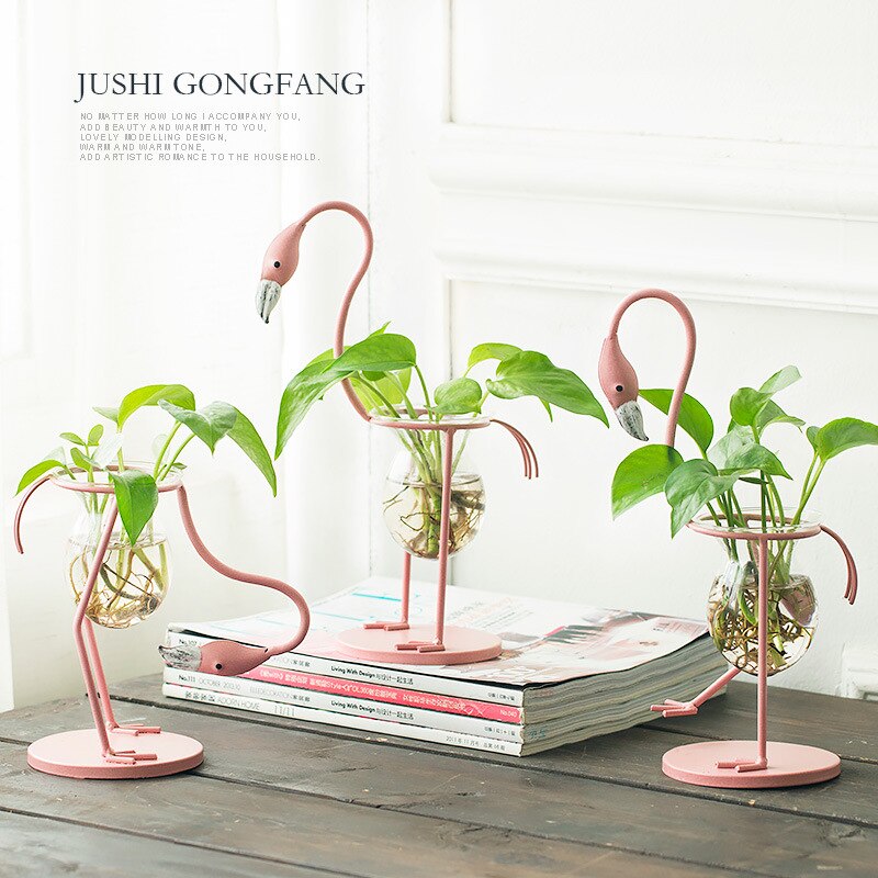 Jarrón de Metal con forma de flamenco para decoración del hogar, florero decorativo de 3 tipos con de flor, rosa, para mesa, boda y Navidad, accesorio de decoración para el hogar