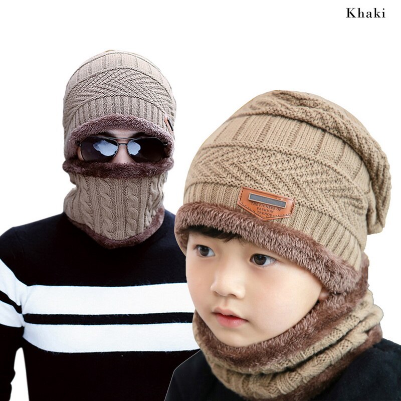 Nibesser effen gebreide mutsen, muts, sjaal plus fluwelen wintermuts, man, vrouw, warme, dikke muts, ski, zachte sjaals, muts, sjaalset: 2 stuks kaki