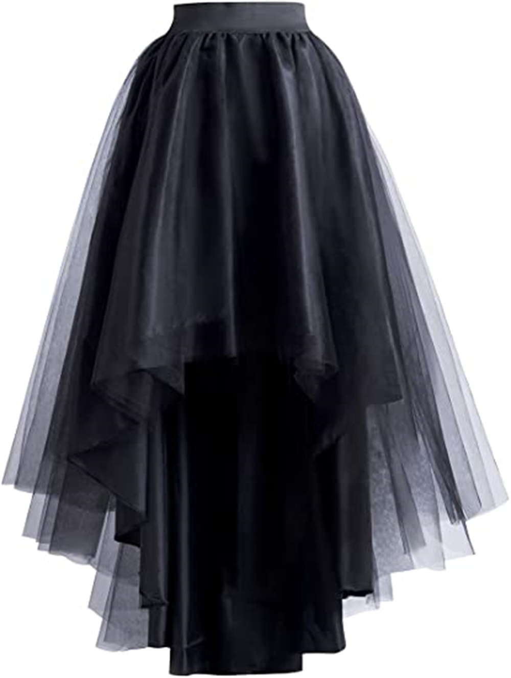 MisShow Gothic Punk Hi-Lo Tulle Maxi Women Skirt Elastic Waist High Low Mesh Net Costume Party Prom Cocktail Long Tutu Dress: black
