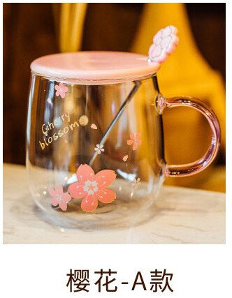 Botella de agua de cristal con flor japonesa para mujer y niña, vaso de cristal con flor de cerezo rosa con cubierta de cerámica, para beber leche: Flower A