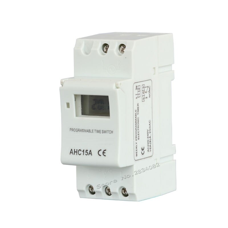 Minuterie Programmable numérique LCD 220V, Din rail, 7 jours, relais électronique pour le contrôle du temps AHC15A