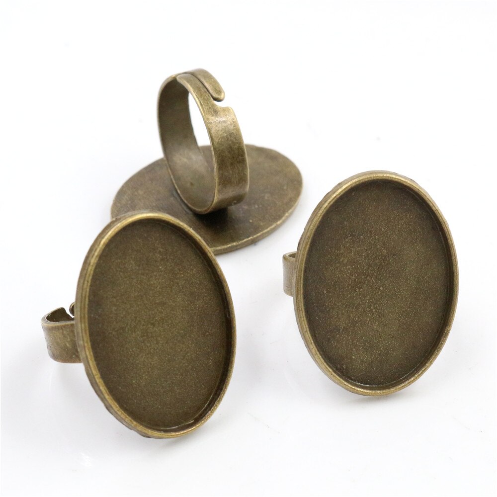 18 x 25mm 5 st antik brons och antik silverpläterad mässing oval justerbara ringinställningar blank/bas, passar 18 x 25mm glas cabochons