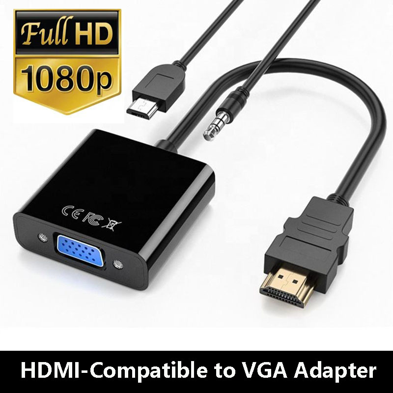 Kabel HD 1080P HDMI-kompatybilny z VGA z zasilaczem audio Konwerter HDTV VGA Kabel do monitora PC Laptop Projektor