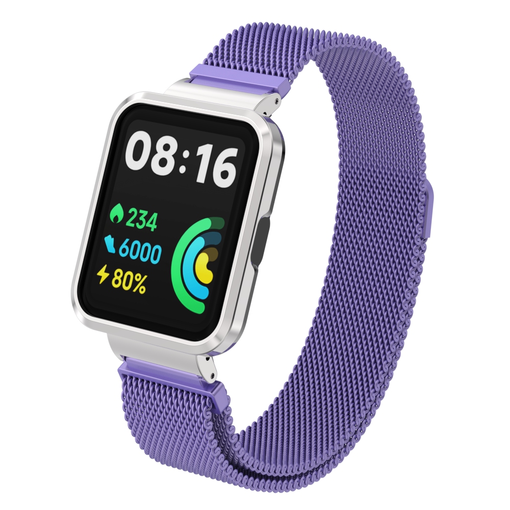 Milanese Band Voor Xiaomi Mi Watch Lite Smart Watch Metalen Frame Beschermer Case Armband Horlogeband Voor Redmi Watch 2 Lite Correa: Paars / 15Mm