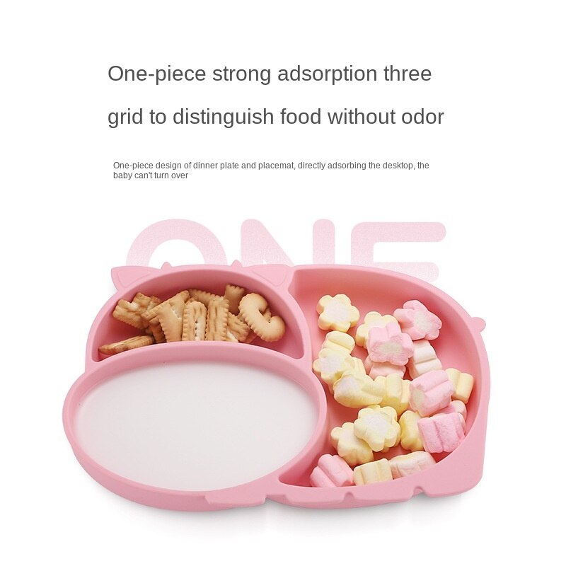 Baby's Silicone Plate Set Kids Anti Falling Antiskid Plate Children Grid Eating Training Fork Spoon Suction Plates for Babies