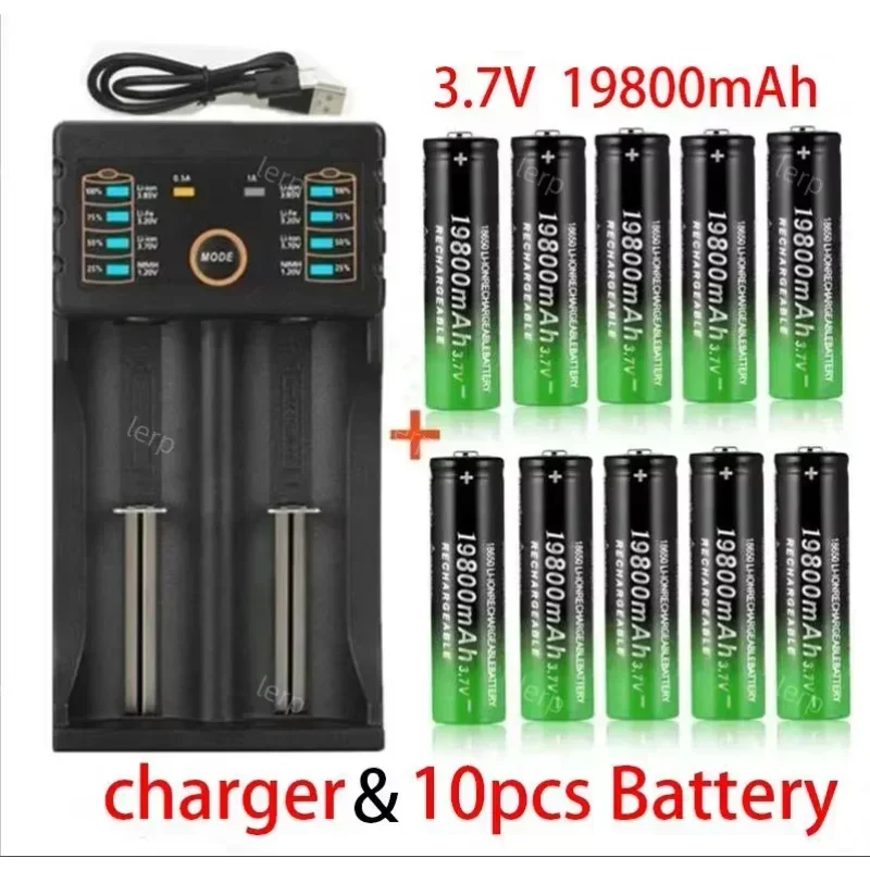 18650 Lithium - Ion Rechargeable Battery - 3.7V 19800mAh with USB Charger, Ideal for Flashlights & Razors