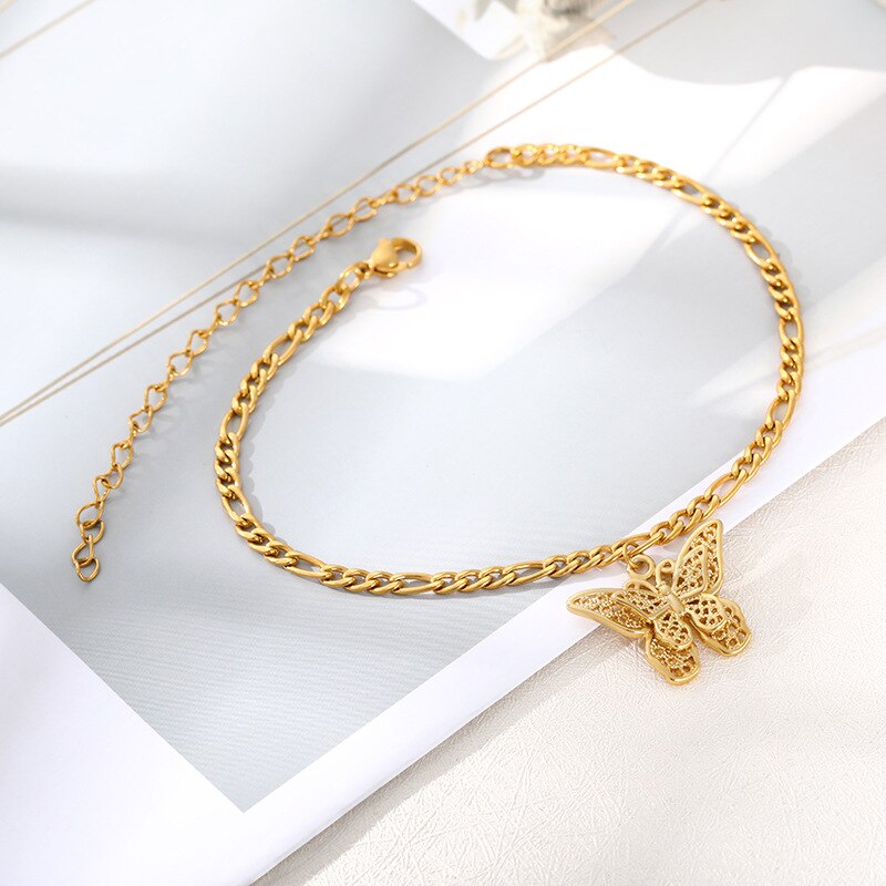 Charm Rvs Vlinder Enkelbandje Voor Vrouwen Gold Link Vlinder Armband Bruidsmeisje Beste Vriend Sieraden Zomer Strand