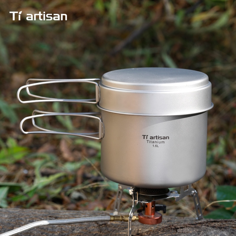 Tiartisan puro titanio1.6L impostato di pentole pieghevole portatile pentola e pentole da campeggio tutto'aperto multifunzione Ta8318TI