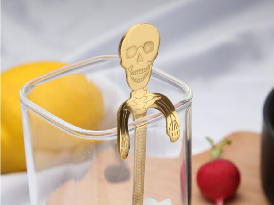 Skull Bone Scoop Coffee Spoon Stirring Teaspoon Tea Spoon Dessert Spoon Tableware Small Mini 304 Stainless Steel Human Skeleton