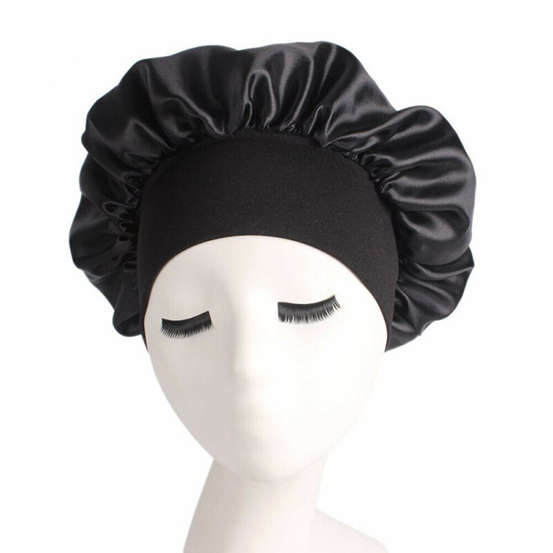 Hair Bonnet for Sleeping Satin Hair Wrap Silk Night Sleep Cap Bonet Satin Long Hair Care Hats for Women Head Cover Shower Cap: Black