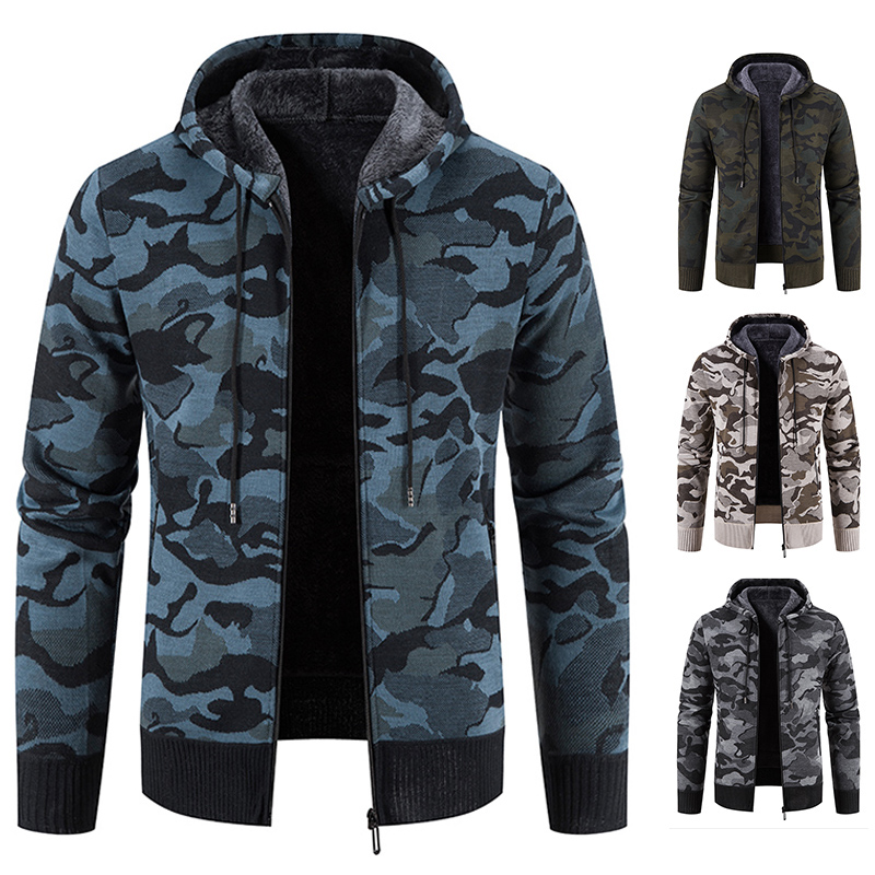 Sudaderas con capucha de invierno para Hombre, suéter de punto, abrigo con cremallera, chaqueta de camuflaje Y2K, sudaderas de lana con cremallera, abrigo abierto, ropa para Hombre