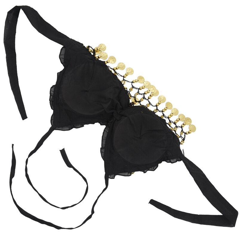 Sexy Kant Geplooid Chiffon Coin Buikdans Beha Top Kostuum