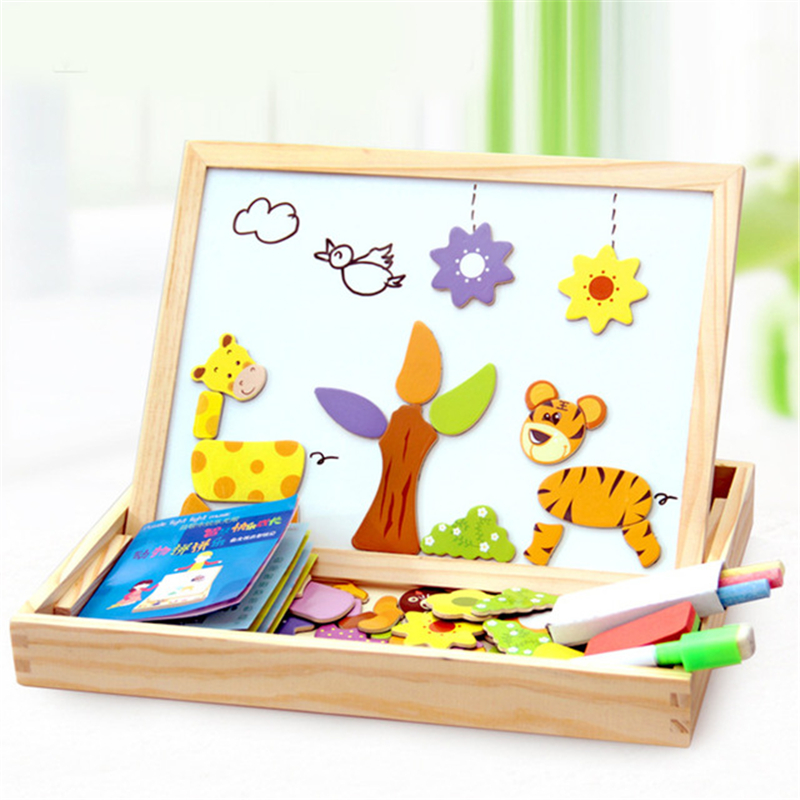 100+Pcs Wooden Toy Magnetic Puzzle Toys Children 3D Metal Puzzle for Kids Tangram Drawing Board Learning Wood Toys Baby Oyuncak: 1