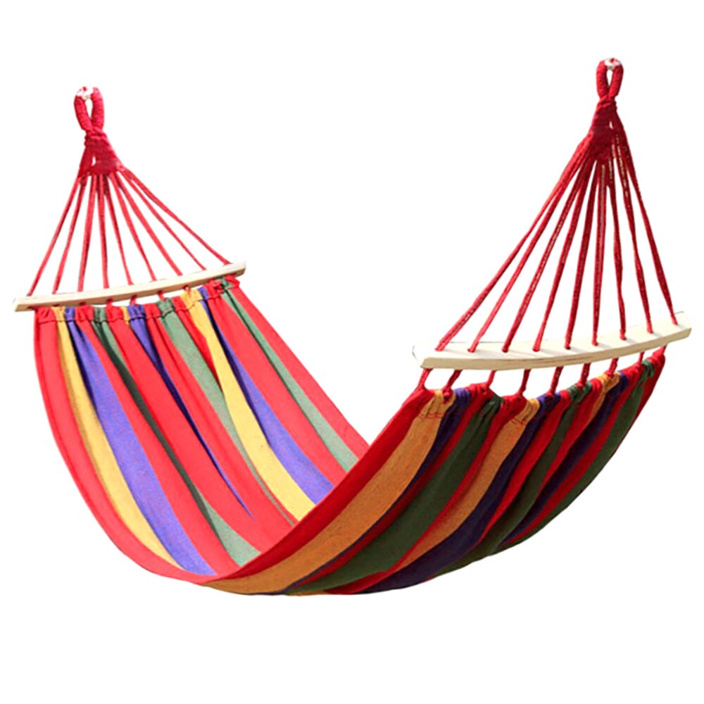 Hamac Portable en toile épaisse, lit-balançoire, chambre à coucher, intérieur, sac à dos, voyage, extérieur, camping, randonnée: Red With Stick