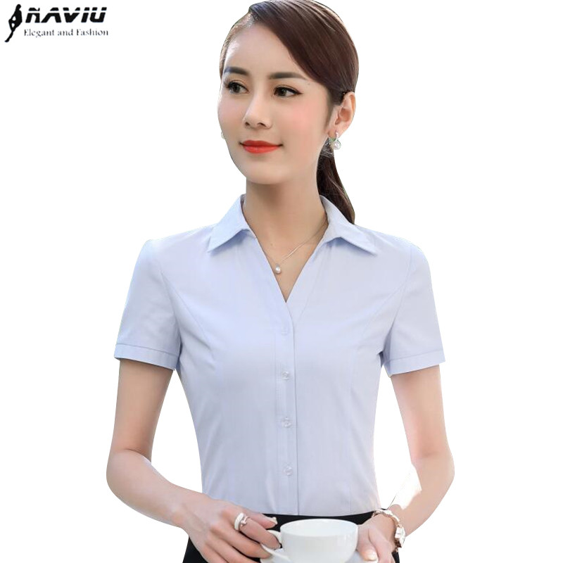 Naviu business twill skjorte ol formell sommer kortermet chiffon bluse kontor dame arbeidsklær pluss størrelse topper