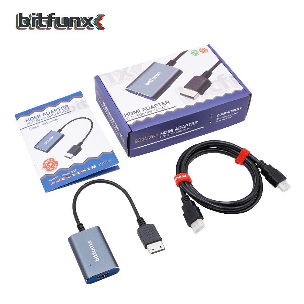 Bitfunx-adaptador para sega dreamcast, adaptador compatível com hdmi, suporte a modos de exibição, ntsc 480i, 480p, pal 576i