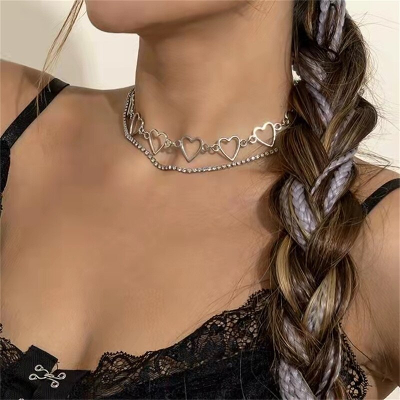 Kpop Vintage Harajuku Goth catene a cuore in metallo girocollo collane Grunge per donna Egirl Cosplay accessori estetici gioielli