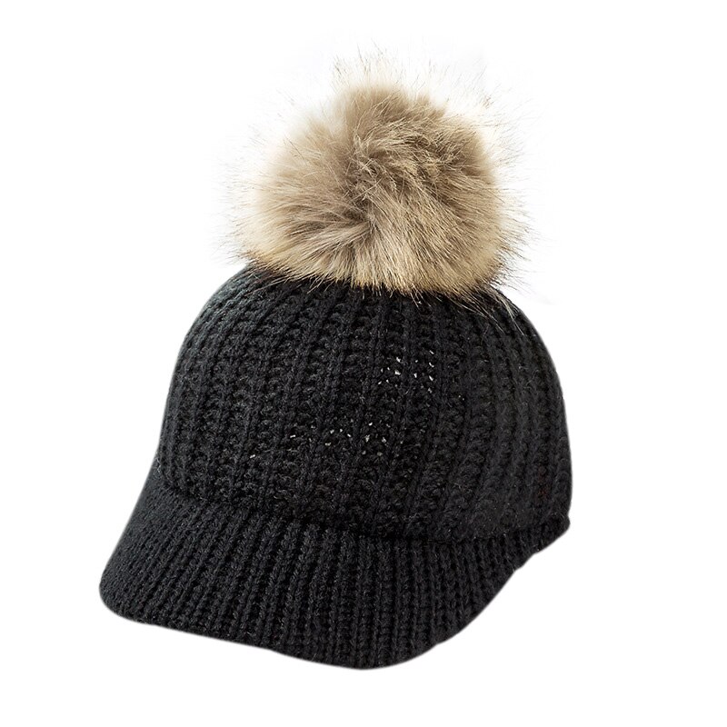 Stickad babymössa pompom vinterkeps för barn justerbar solid baby vintermössa tillbehör barnmössa för 2-5 år 1pc: Svart babyhatt