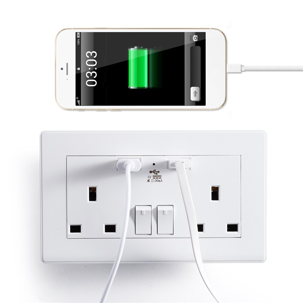 Single/Dual AC 110V-250V UK Socket 2 USB 5VDC 2100mA Charger Power Switch Wall Outlet for Hotel Restaurant Home Public places